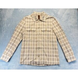 Eleventy Platinum Flannel Overshirt Mens Size Medium Sand Tan‎ Gray Plaid
